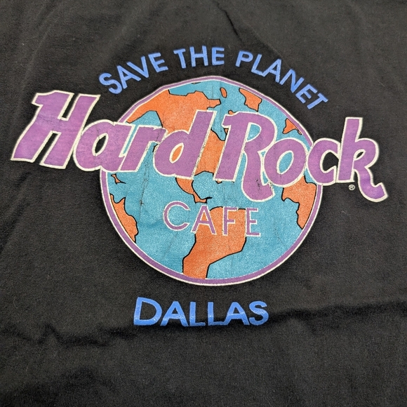 VTG Dallas Hard Rock Cafe Black T-Shirt OSFA Black Faded Single Stitch - Picture 2 of 9